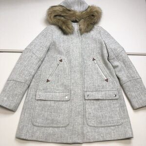 J.CREW Wool Chateau Parka Gray Hooded Italian Stadium Cloth Size 6 NELLO GORI